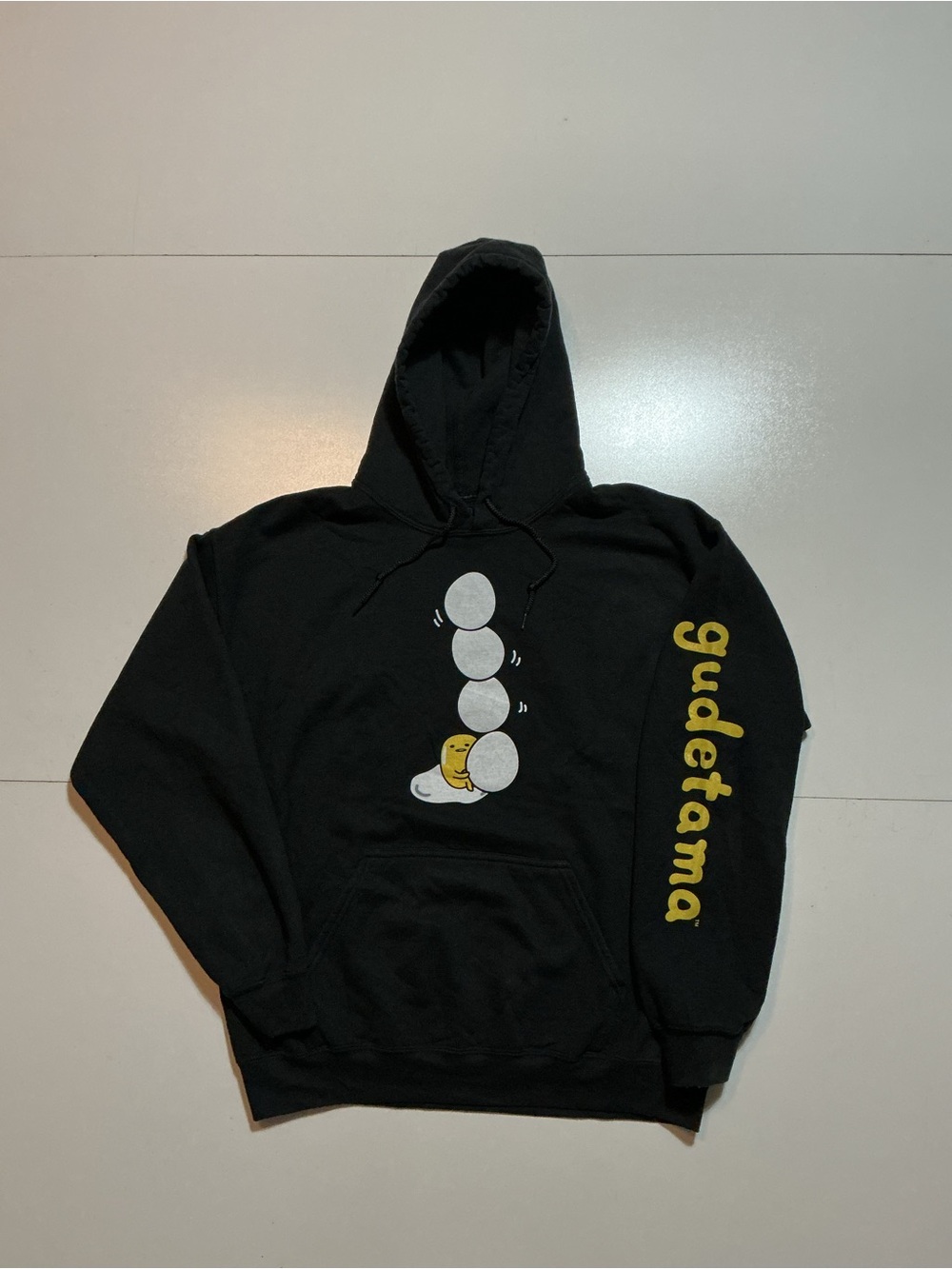 Gudetama The Lazy Egg Shells Sanrio Black Fleece Graphic Pullover Hoodie